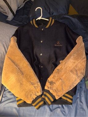 Mercedes-Benz Men's Black & Tan Varsity Bomber Jacket